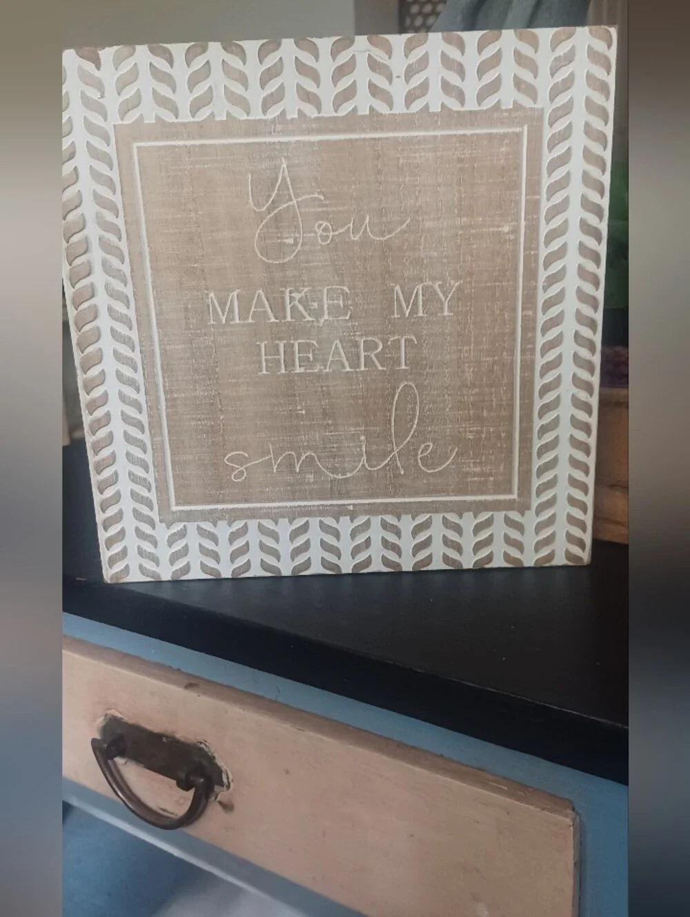 You Make My Heart Smile Rustic Beige Wall Sign - Home Wall Decor
